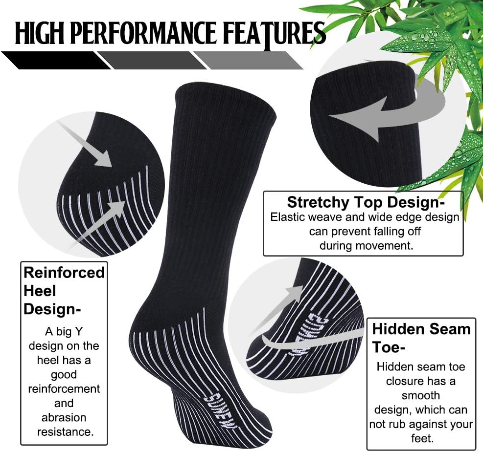 Sunew 6 Pairs Viscose Bamboo Socks, Unisex Cushioned Comfortable Crew Workout Hiking Socks - Image 5