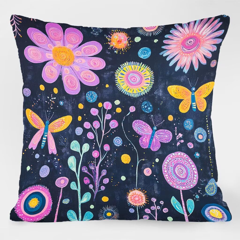 Poszewki na poduszki 61 x 61 cm, kwiatowe poduszki na zewnątrz wodoodporne kwadratowe poszewki na poduszki 4 sztuki, motyl dwustronny nadruk dekoracyjne poszewki na poduszki do dekoracji domu sofa