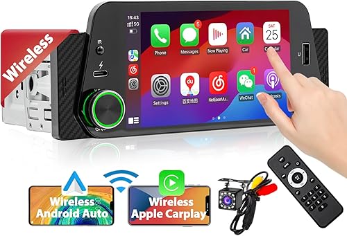 Inalámbrico 300PPI Estéreo ultra claro para automóvil DIN con Apple CarPlayAndroid Auto, radio con pantalla táctil con carga rápida USB tipo C,