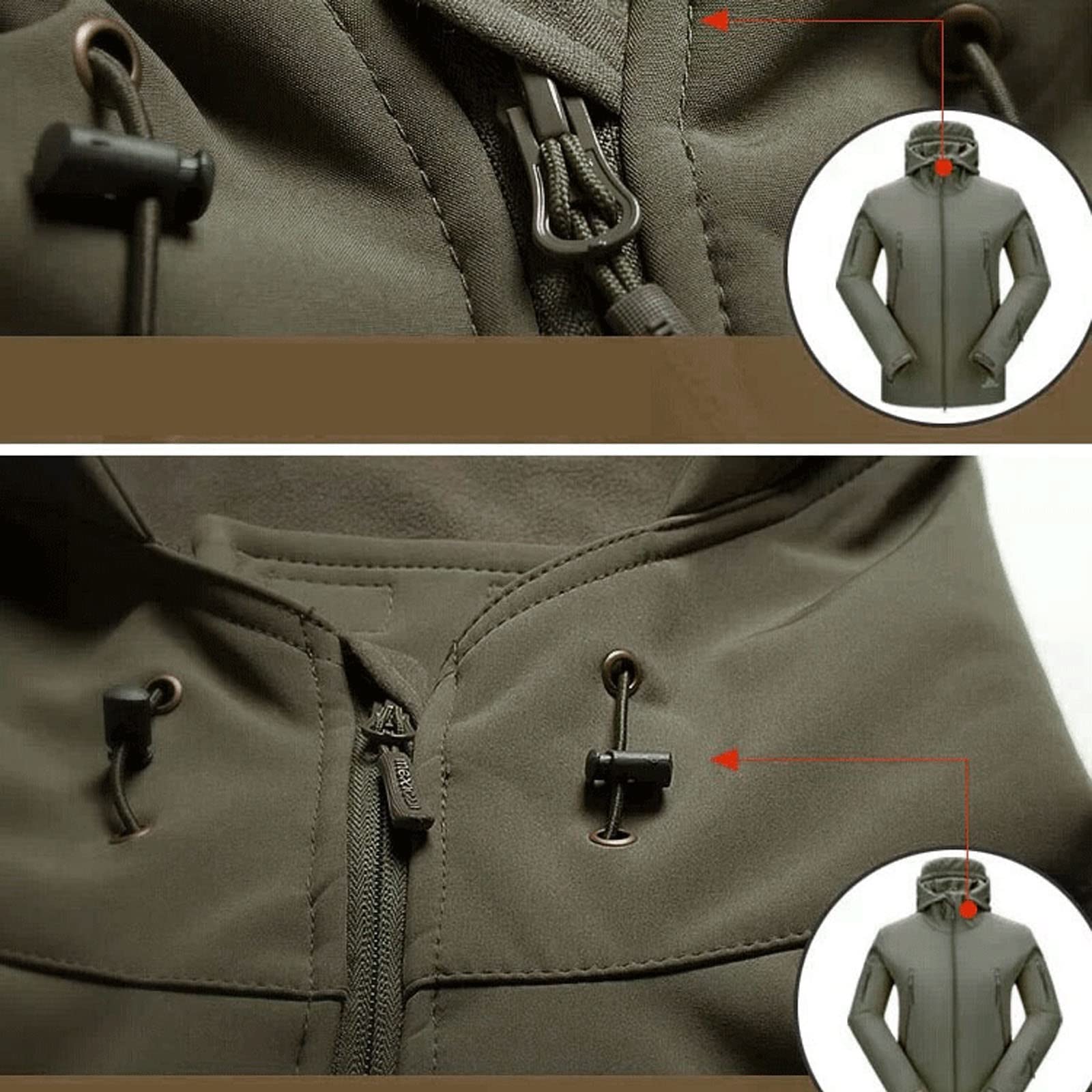 Męska zagęszczona kurtka z kapturem, Softshell z polarową podszewką Kamuflaż Outdoor Running Kurtki górskie, na zimowe ciepłe wędrówki Camping Polowanie Kurtka wędkarska