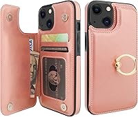 Vista 11 de ONETOP - Funda tipo cartera para iPhone 13 con soporte para tarjetas, anillo de rotación de 360°, bloqueo RFID, piel sintética, doble cierre Rojo