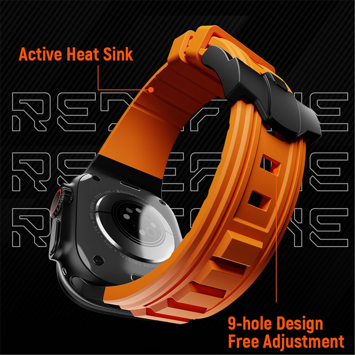 Sport Band for Apple Watch Ultra 3 2 Band 49mm 46mm 45mm 44mm, Men Tactics Rugged Silicone Rubber Waterproof Strap with Stainless Steel Metal for iWatch Series 11 10 9 8 7 6 5 4 SE 3 2 1 - Image 4