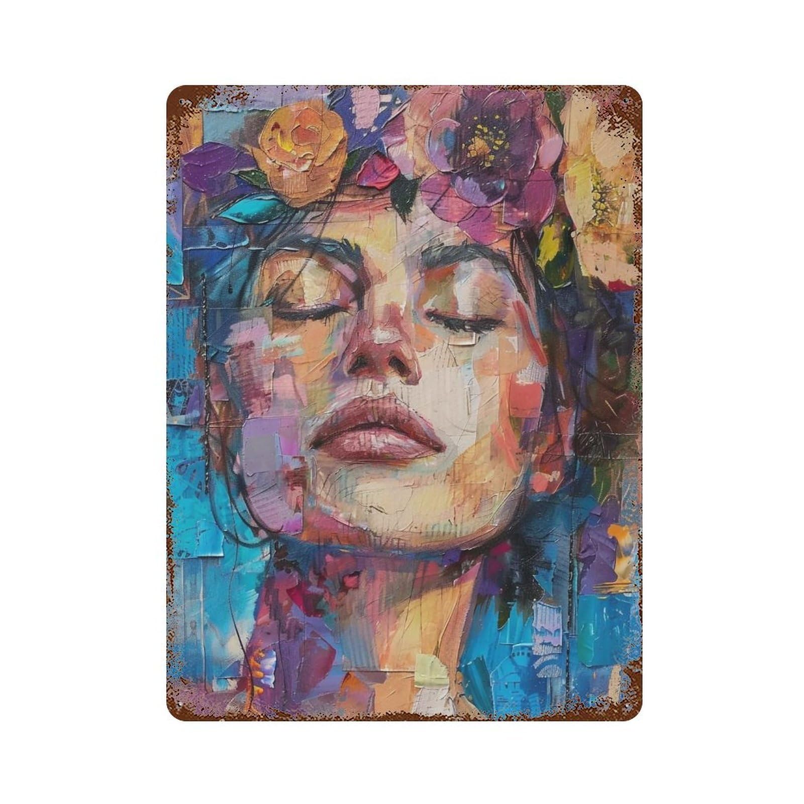 YHGERTKU Floral Abstract Portrait 02 Wall Art Retro Iron Vintage Metal Tin Sign Poster Modern Decor for Living Rooms Gift 40x30cm