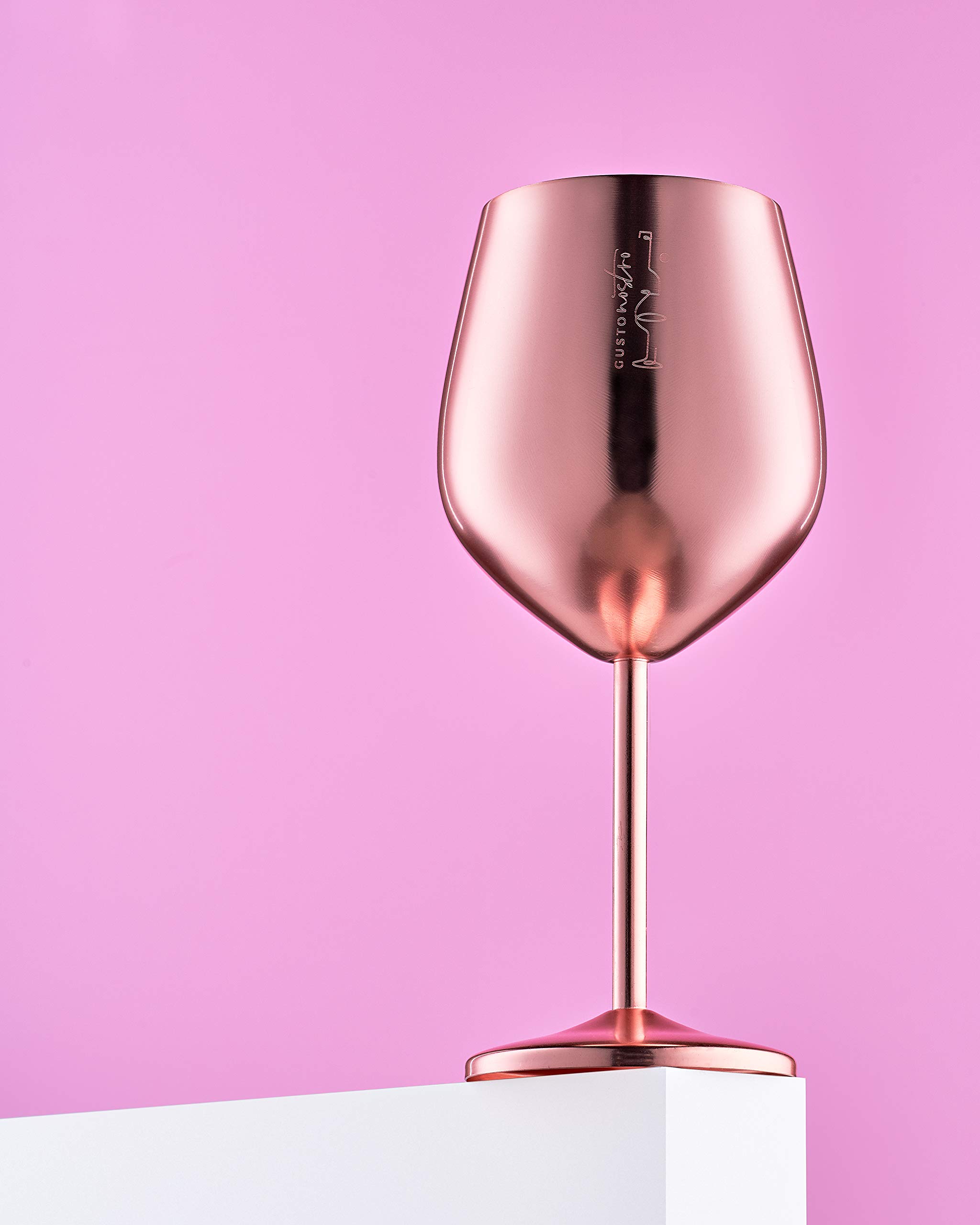 Gusto Nostro Copa de Vino de Acero Inoxidable - 530 ml (18 oz) - Copas de Vino Irrompibles de Oro Rosa para Viajes, Camping y Piscina - Copa de Vino de Metal Portátil Elegante, Única y Genial para