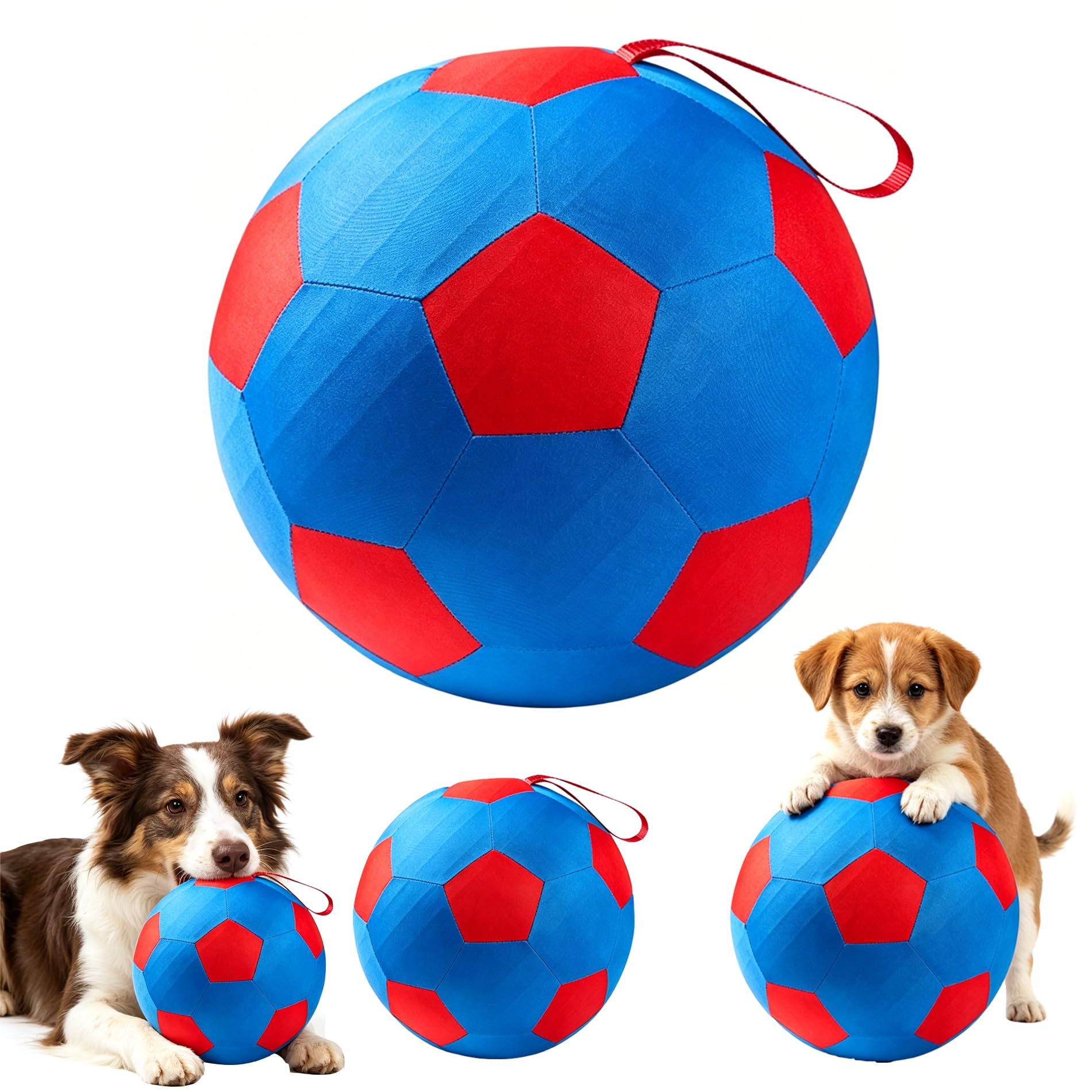 Dog herding ball, Large inflatable pet toy ball, Dog football with handles for indoor and outdoor use, Training dog endurance (Red Blue, 55cm)