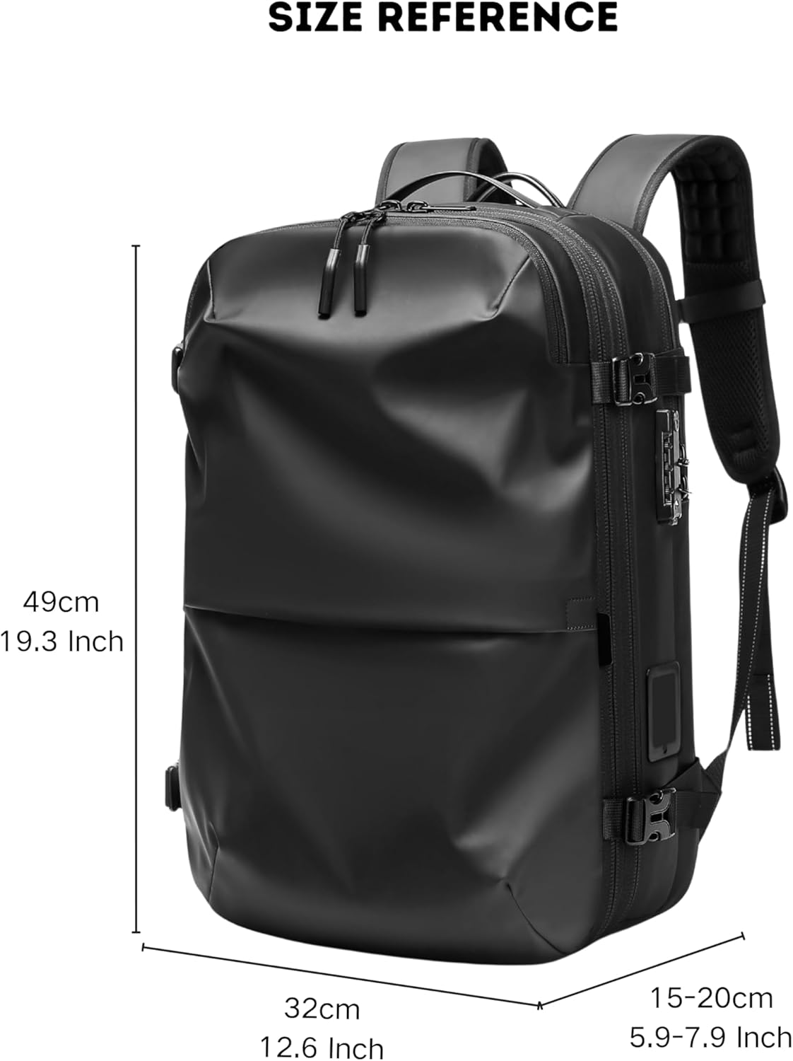 Vacuum Seal Travel Backpack 60L Expandable Air Compression System Water Resistant TSA Lock Carry-On Suitcase Luggage Black - Vacuum Pump Included - Image 9