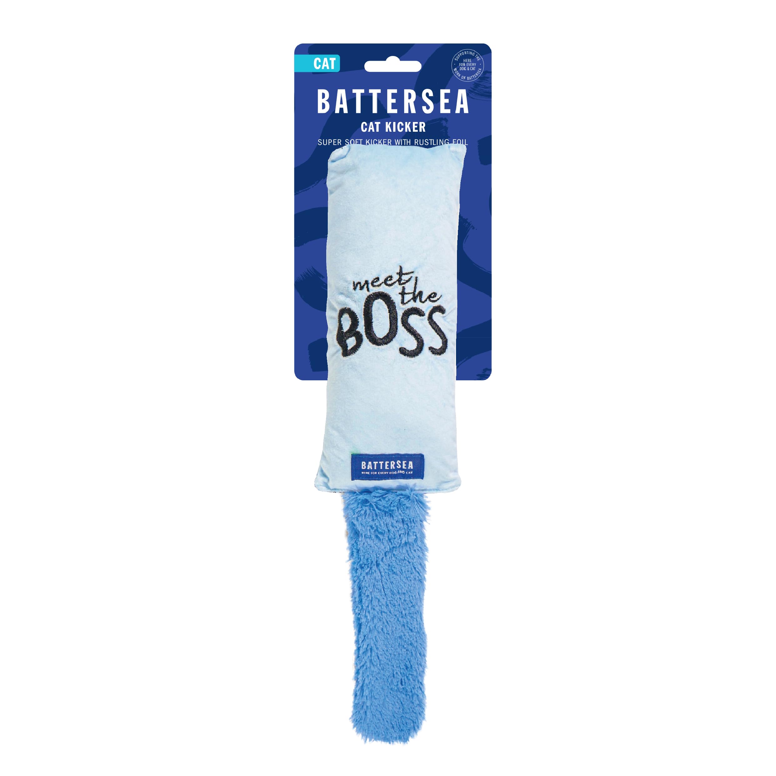Rosewood Battersea Cat Kicker Toy – Large Blue Catnip‑Infused Kick Toy for Cats and Kittens, Interactive Play, Soft Plush Design with Crinkle Tail, UK Charity Partnership – 9 cm x 41 cm