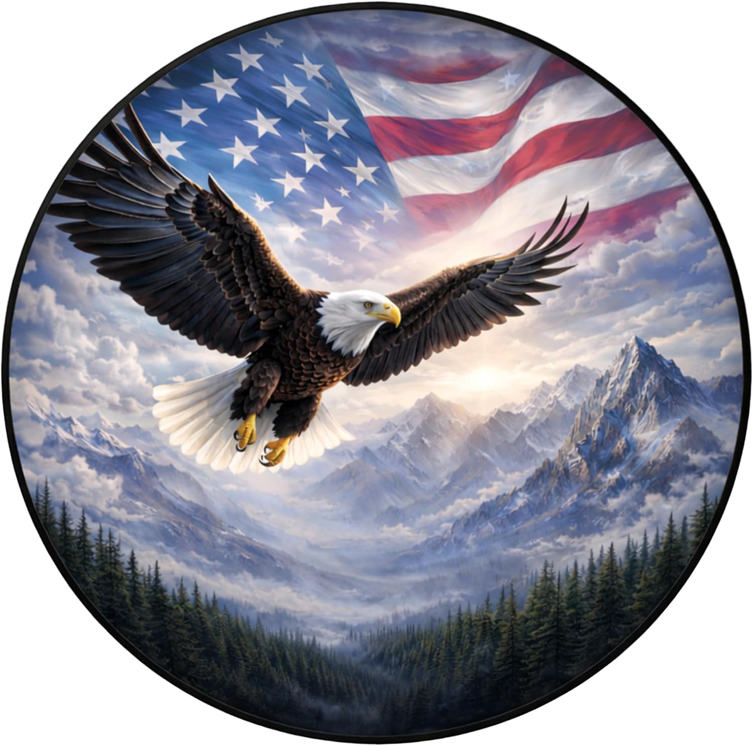 ThangPham Shop America Eagle Flag Spare Tire Cover with/Without Backup Camera Hole – Patriotic USA Bald Eagle Mountain Landscape Spare Wheel Cover