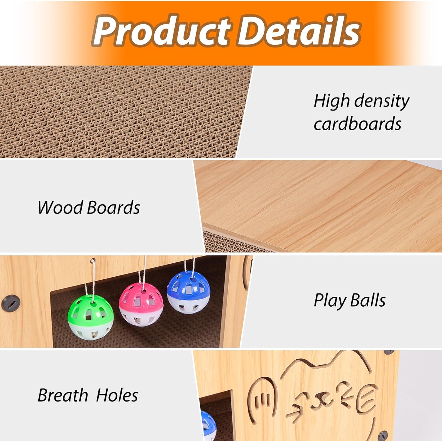 review Cat Scratcher House,Large Cardboard Cat Scratch Condo with 3 Bell Ball and Interactive Toy for Cat and Small Animals Indoor Use