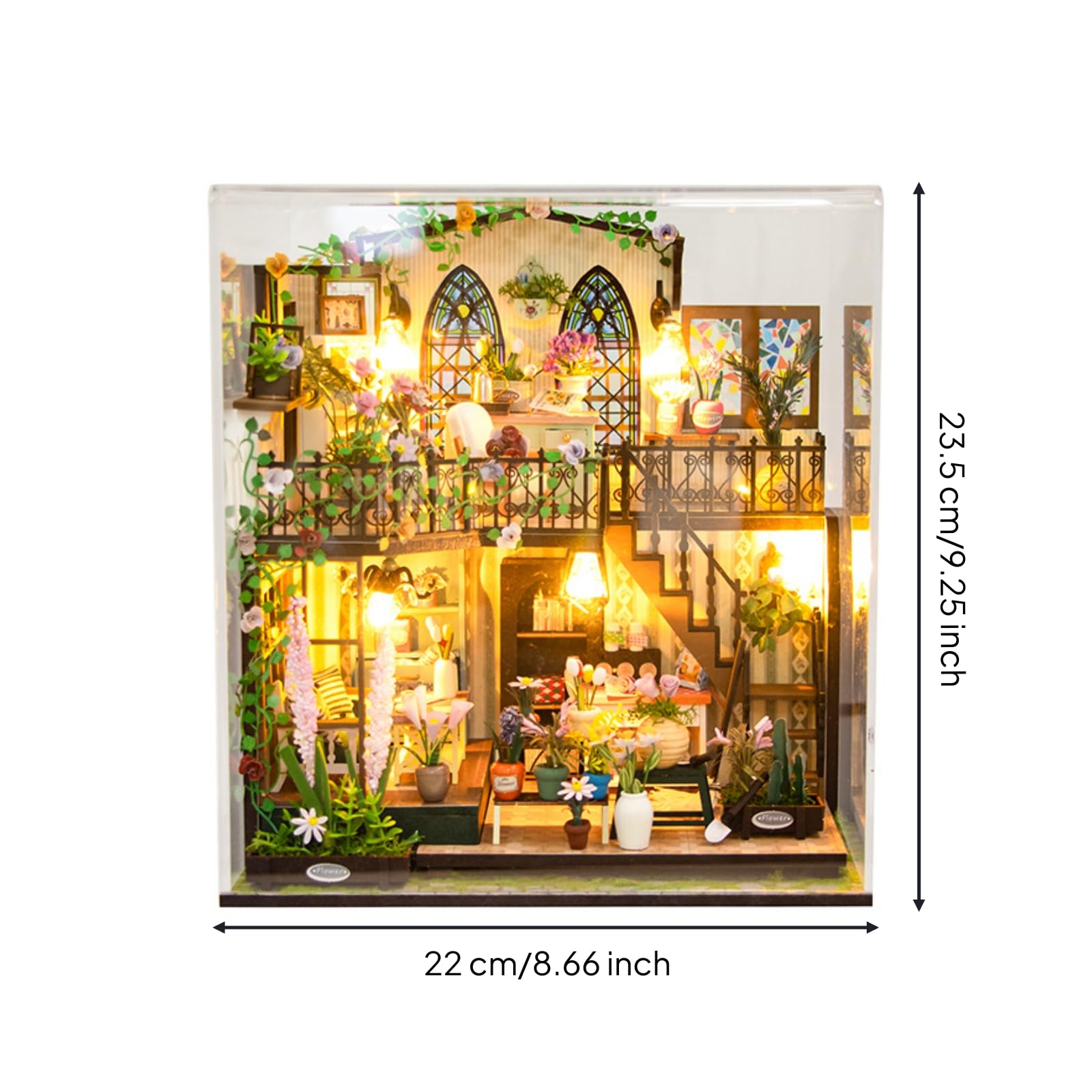 Casa in Miniatura Assemblabile Modello Bungalow Giardino Kit Casa Fai da Te Diorama con Interna E Balcone in Legno Carta Tessuto con Illuminazione, Versione Cinese Con Copertura Antipolvere