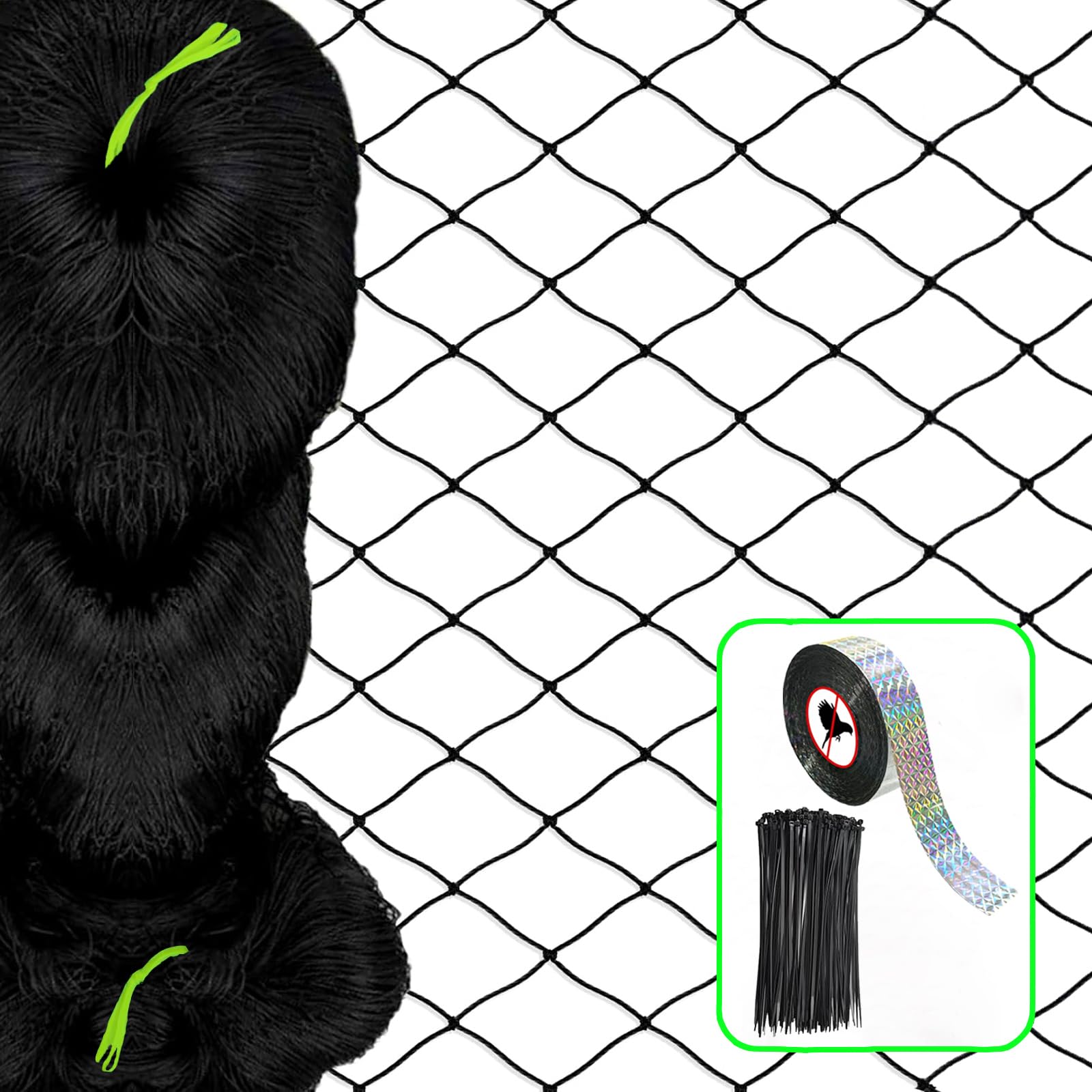 LUKYLUM Vogelschutznetz 7,5x7,5m, Vogelnetz Feinmaschig 2,5cm Masche mit Vogelband Vogelabwehr, Hühnernetz Teichnetz Obstbaumnetz Gartennetz Katzennetz Taubennetz, Netz für Hühnergehege Balkon Dach