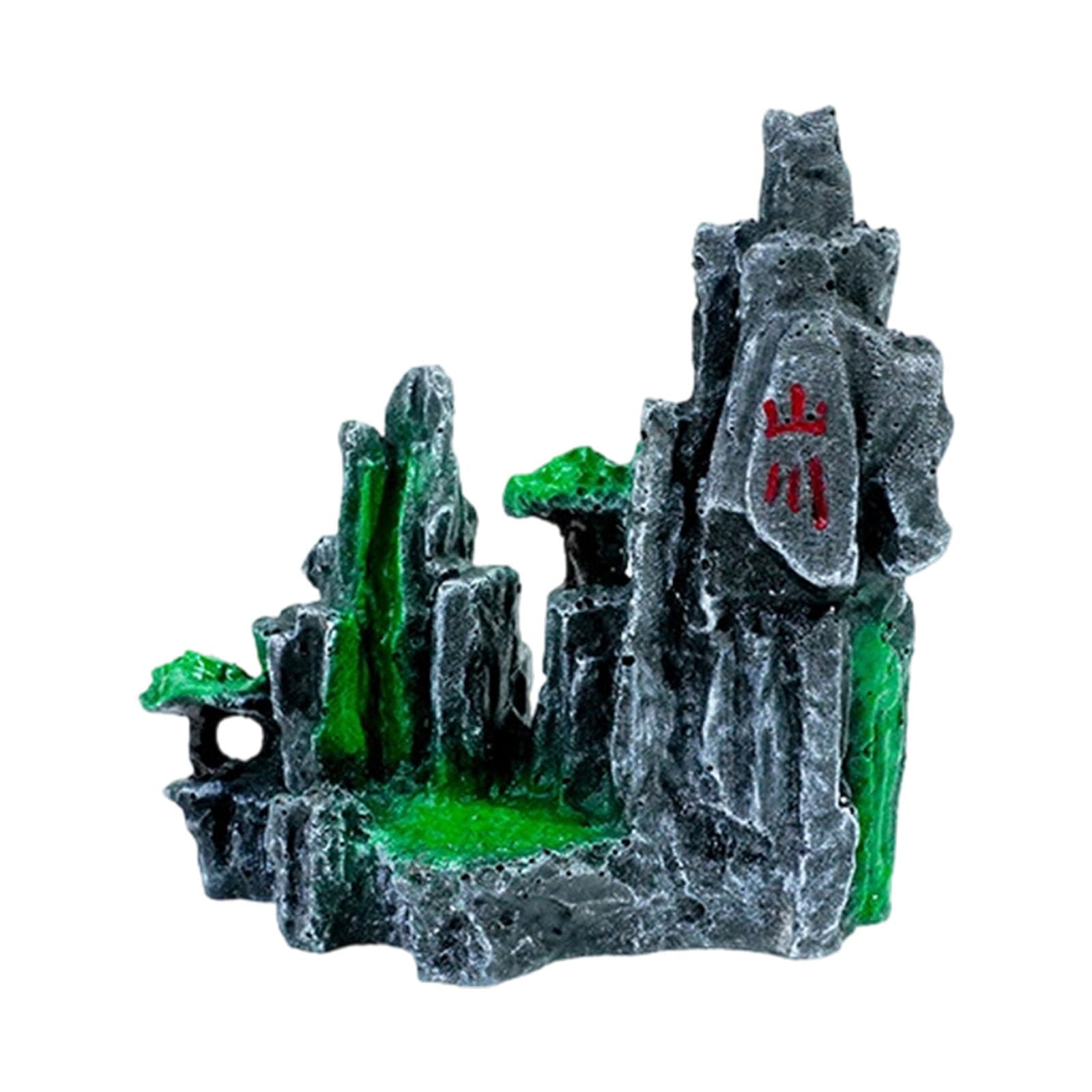 ZEPFJHE Handcrafted Resins Aquascaping Ornament Fake Rock Mountain with Mosses Decoration for Fish Shrimp Aquariums Accessories Aquarium Decoration