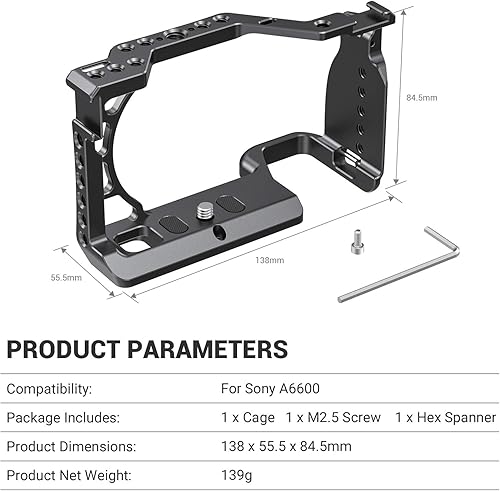 Miniatura 8 de SMALLRIG Jaula para cámara sin espejo Sony Alpha A6600/ILCE 6600 con soportes de zapata fría - CCS2493