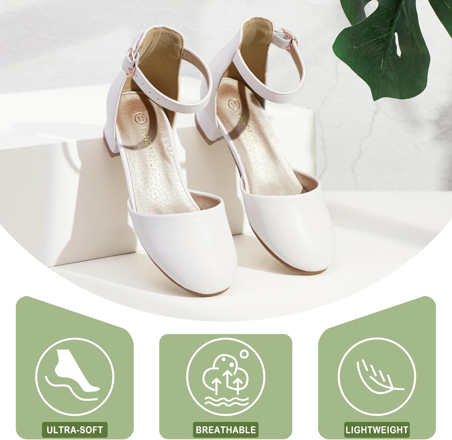 PANDANINJIA Girls Heels Dress Shoes Flower Girl Closed Toe Heels Ankle Strap Wedding Party School Miya Toddler Little Big Kid Pump Shoes - Image 6