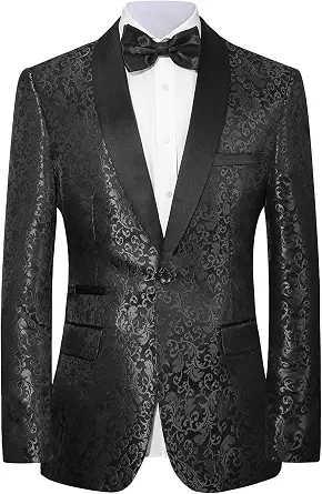Men's Floral Dinner Party Prom Wedding Stylish Tuxedo Suit Set with One Button Jacket and Pants