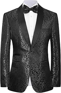 Men's Floral Dinner Party Prom Wedding Stylish Tuxedo Suits for Men One Button Dinner Jacket Pants Set - Buy now
