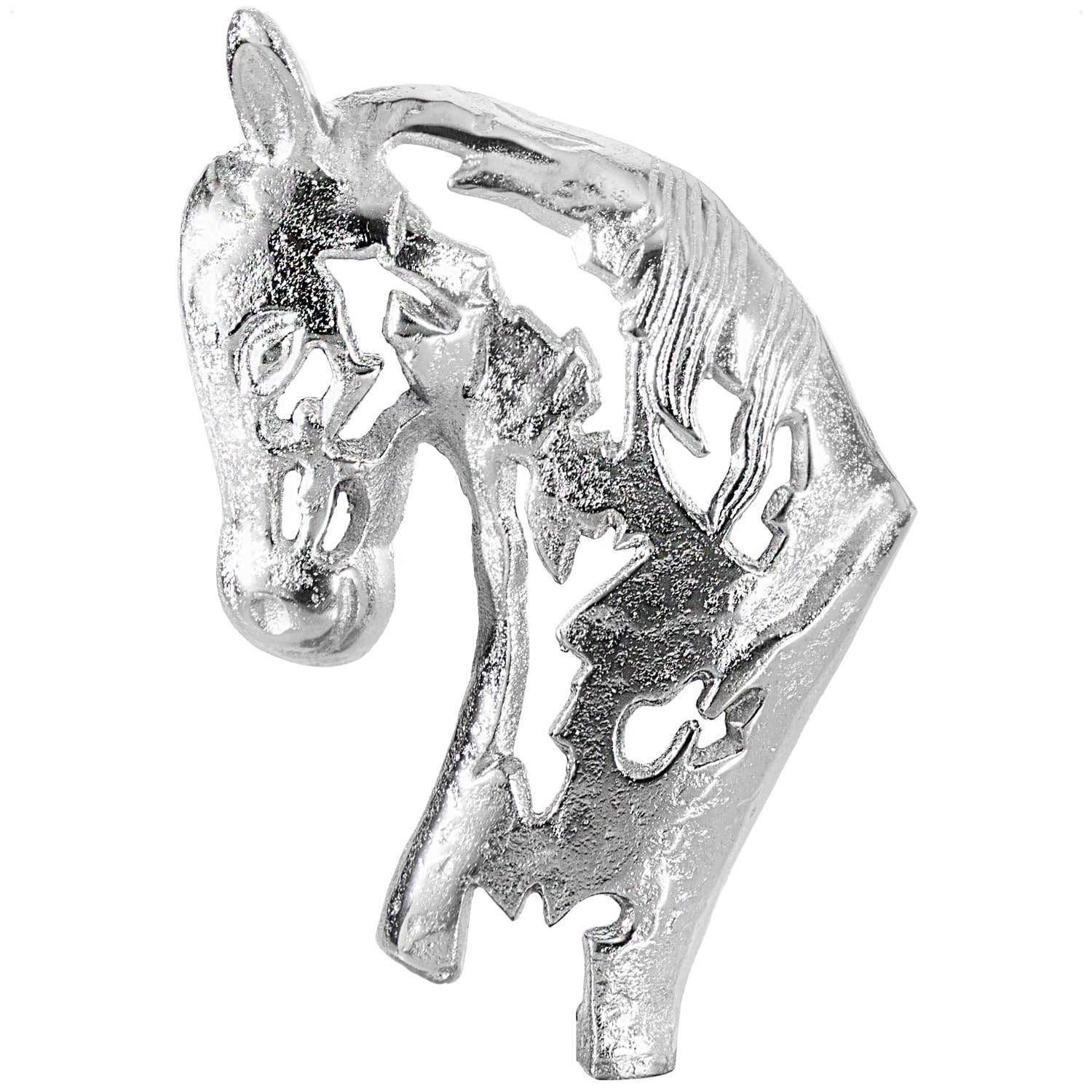 com-four® Decoración de Pared de Cabeza de Caballo Premium - Estatua Escultura de Aluminio niquelado de 20x30 cm - Escultura de Aluminio niquelado para decoración de Terrazas