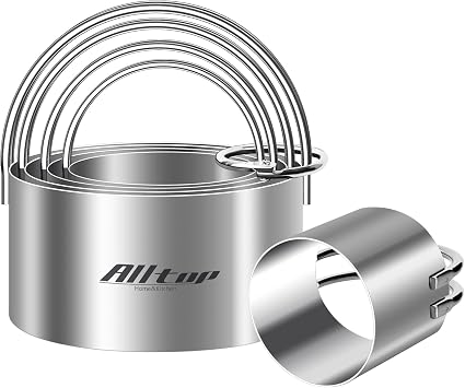ALLTOP Round Biscuit Cutters with Handle, Stainless Steel Baking Essential Tool for Effortless Circle Cookie Shaping,Pastry,Cake Decoration CreationPrecise Cut for Dumpling,Scone, Donut-5 Pcs