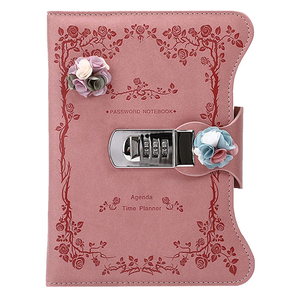 Diario de contraseñas para estudiantes, tapa de piel sintética, cuaderno de escritura con patrón de rosas románticas, organizador de regalo, 180 hojas, 7.8 x 6.2 pulgadas