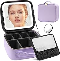 Vista 9 de Estuche de Maquillaje de Tren con Espejo y Luz 3 Colores Ajustar Brillo, Bolsa de Maquillaje con Espejo Recargable Estuche de Cosméticos