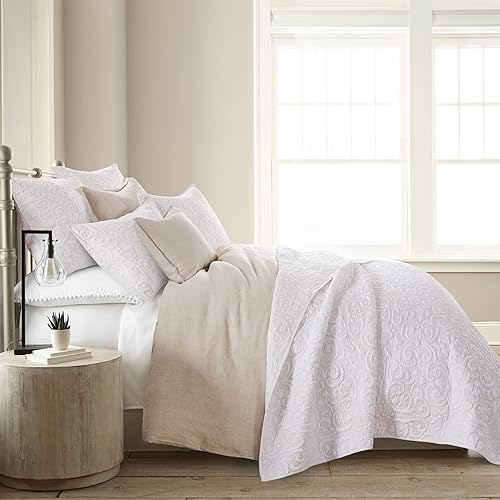 Miniatura 2 de Levtex Home Birch Hill Sherbourne - Manta acolchada de puntada gris topo de 50 x 60 pulgadas, medallón acolchado blanco con puntada gris pardo,