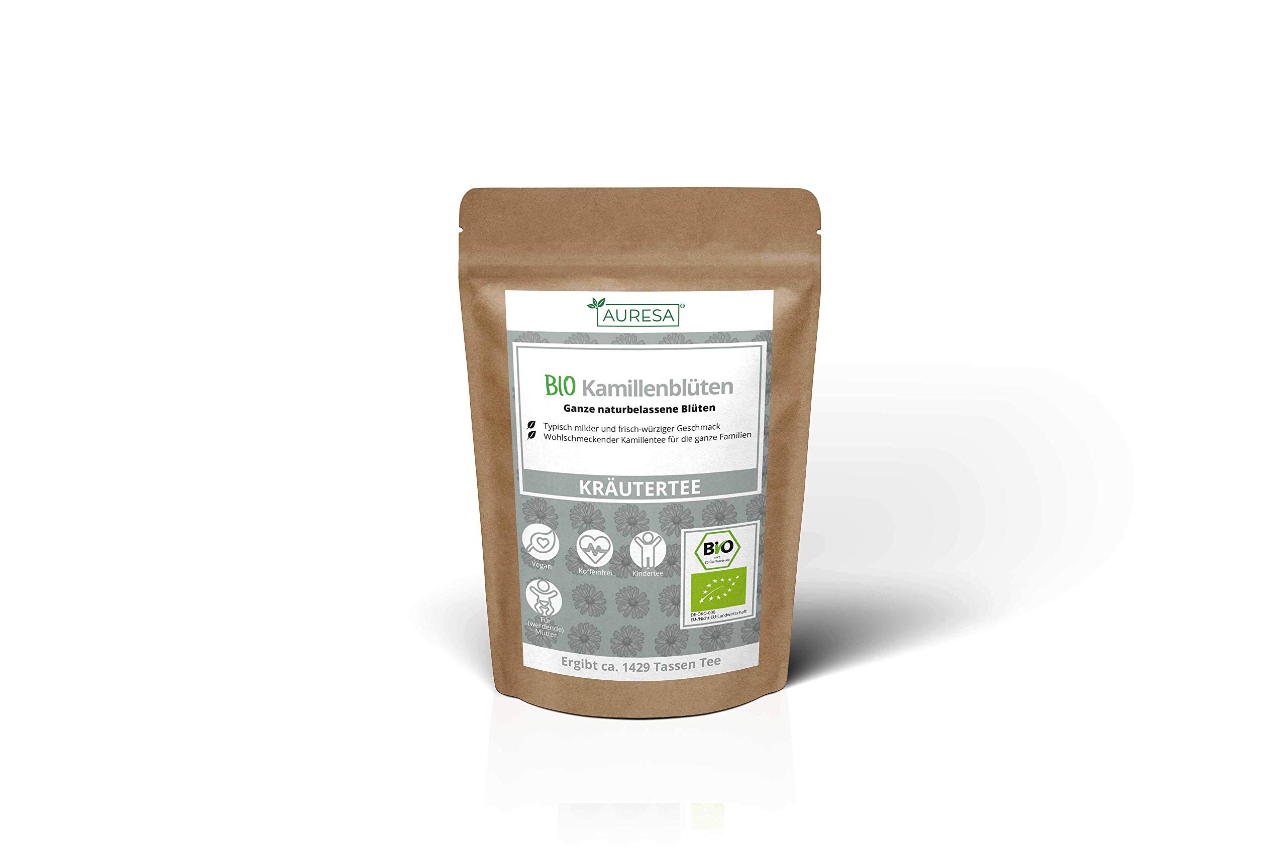 AURESA Bio Kräutertee Kamillenblüten | Frisch-würziger Geschmack | Ganze Kamille aus kontrolliert biologischem Anbau