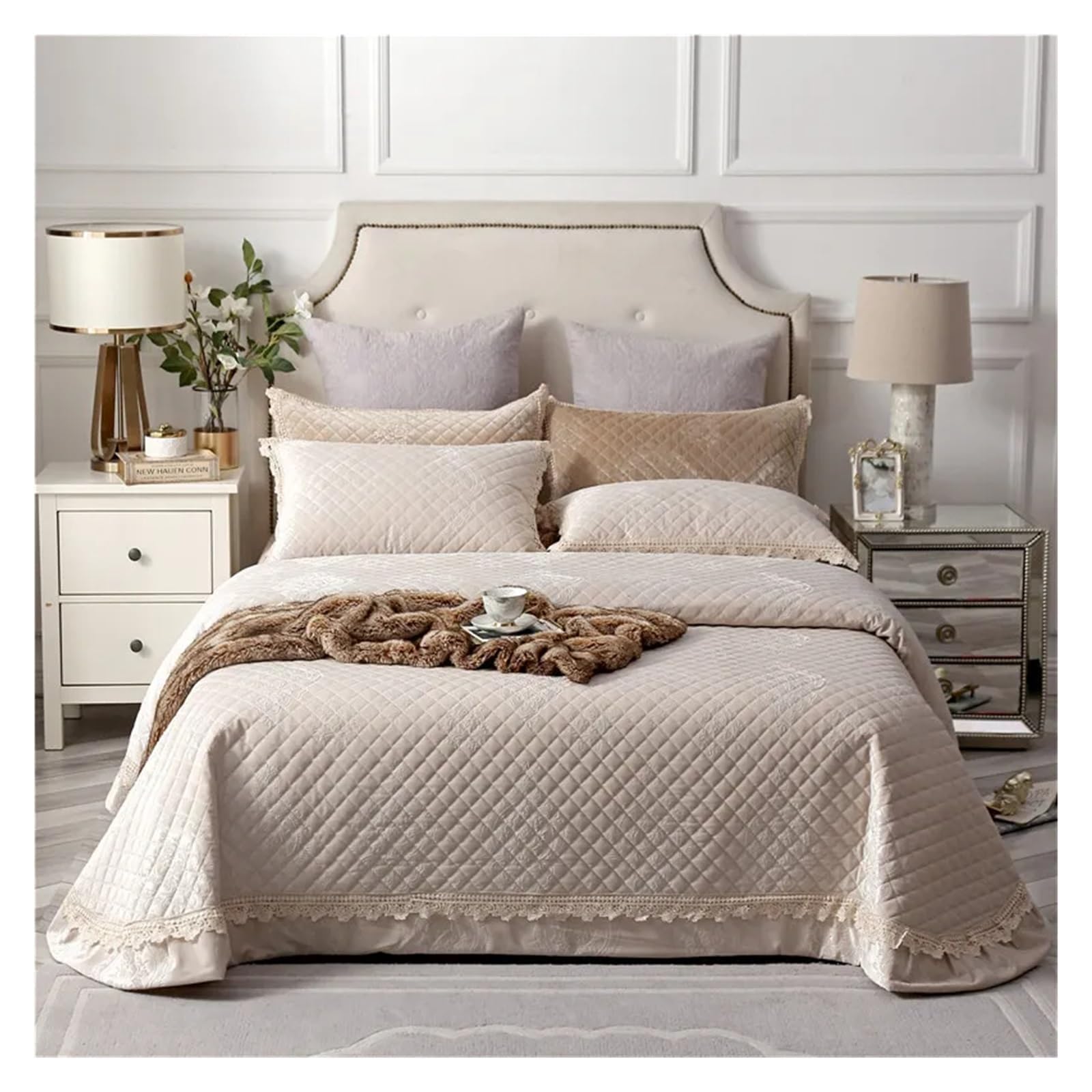 Funda de almohada colcha de tela de lana Viskee sábana manta suave 245x245cm juego de cama