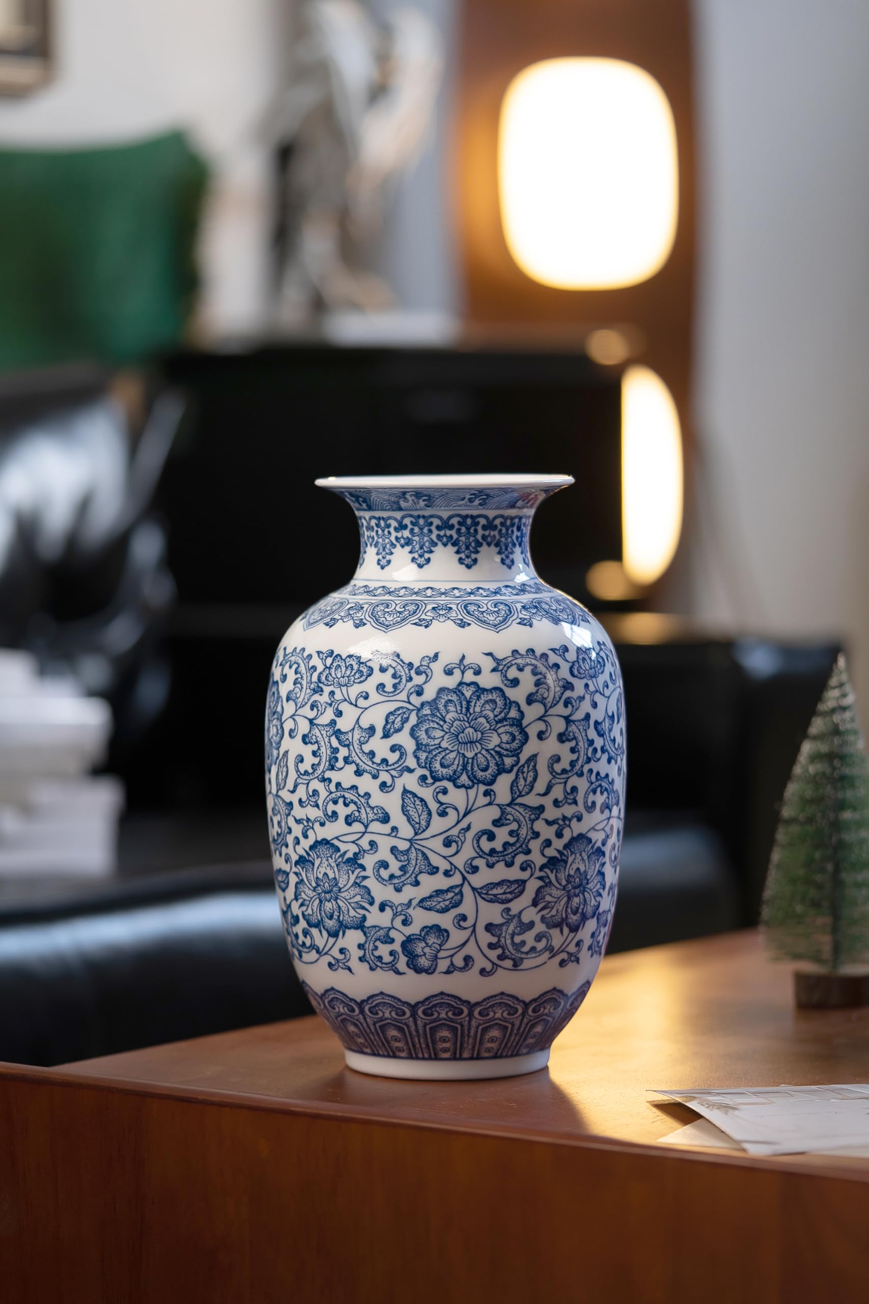 Amazon.co.jp: 青と白の花瓶、大きなシノワズリー花瓶、青と白の磁器の