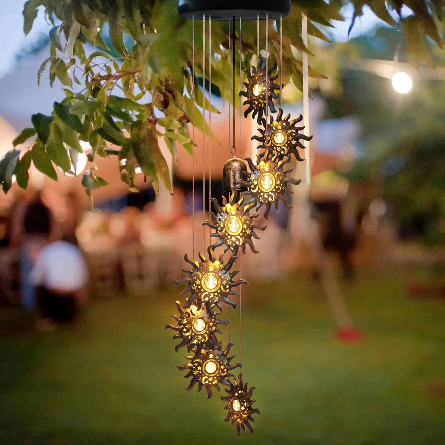 8 LED Solar Upgarde Sun Moon Star Wind Chimes Outdoor,Mom Gifts for Mothers Day Grandma Gift Sun Wind Chimes for Outside,Hanging Lights Warm LED,Outdoor Sun Decor,Gifts for Wife - Image 3