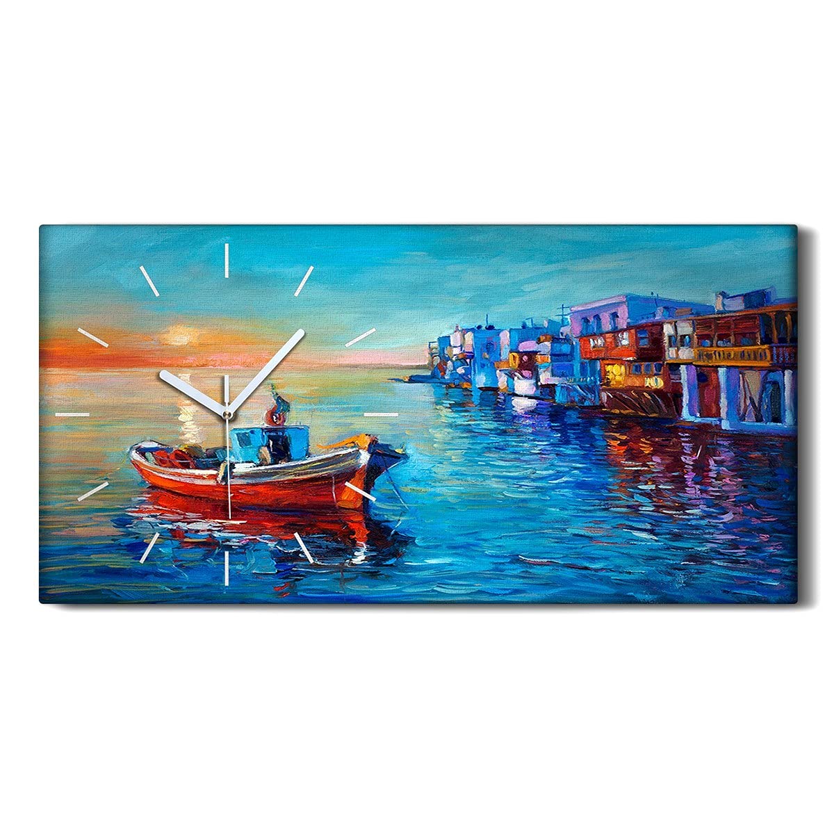 Horloge sur toile image art mural contemporain coucher de soleil mer
