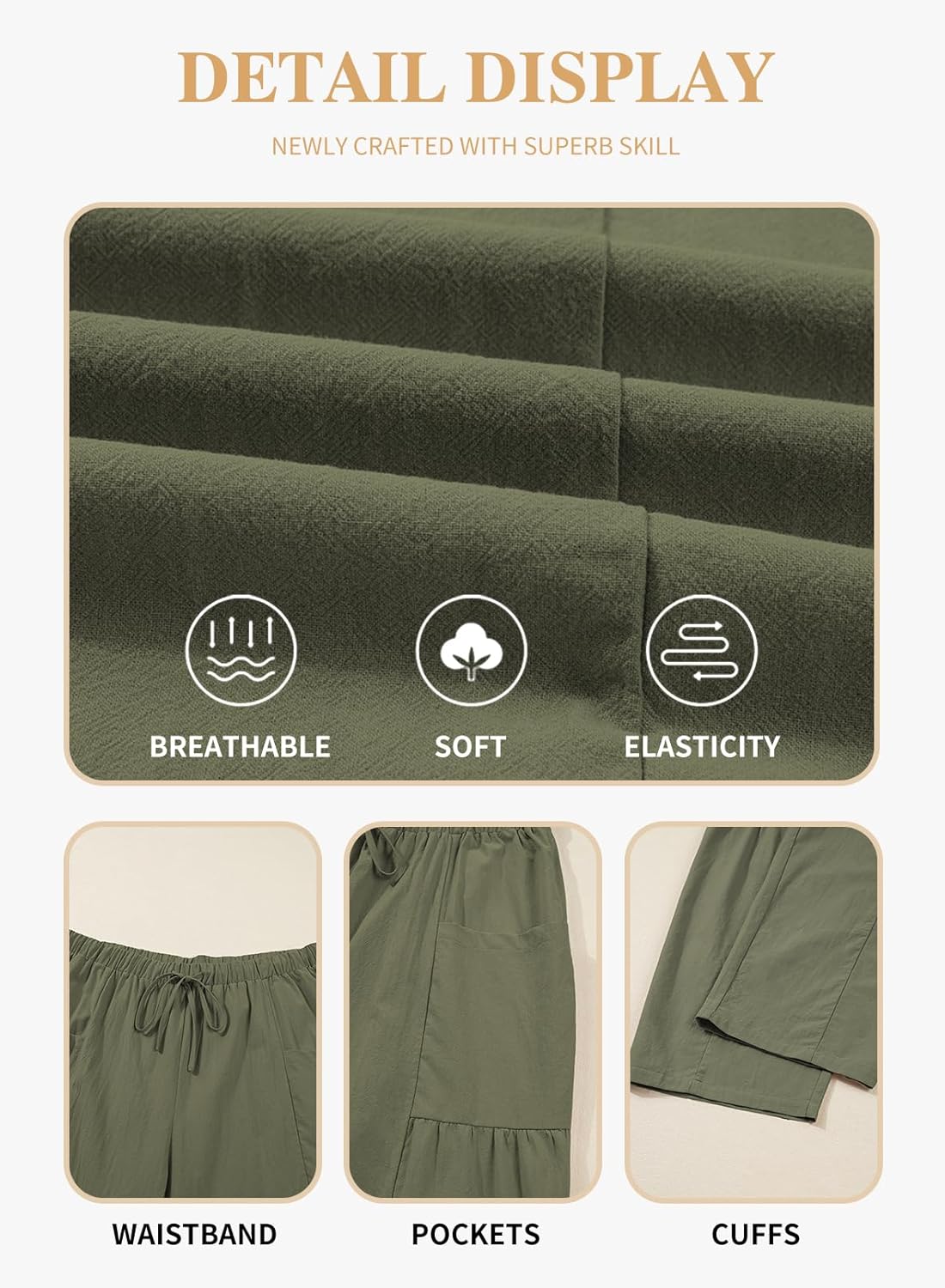 Eytino Womens Plus Size Wide Leg Pants Elastic Waist Drawstring Casual Palazzo Pants Lounge Trouser with Pockets(1X-5X) - Image 5