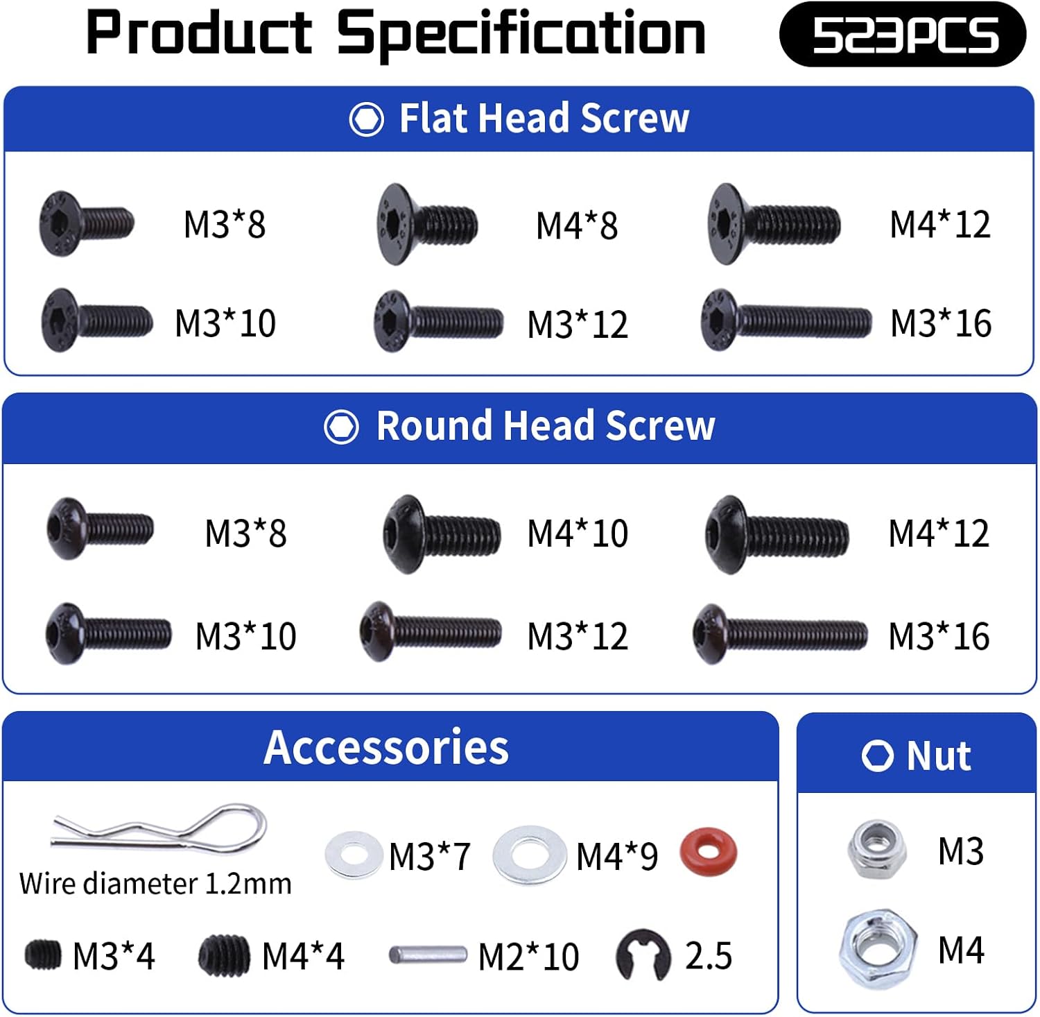 RC Hex Bits Set 1.5/2.0/2.5/3.0mm & 532pcs RC Screw Kit for 1/8 1/10 1/12 1/16 Scale Traxxas Axial Arrma Redcat Losi HPI RC Cars Trucks Crawlers