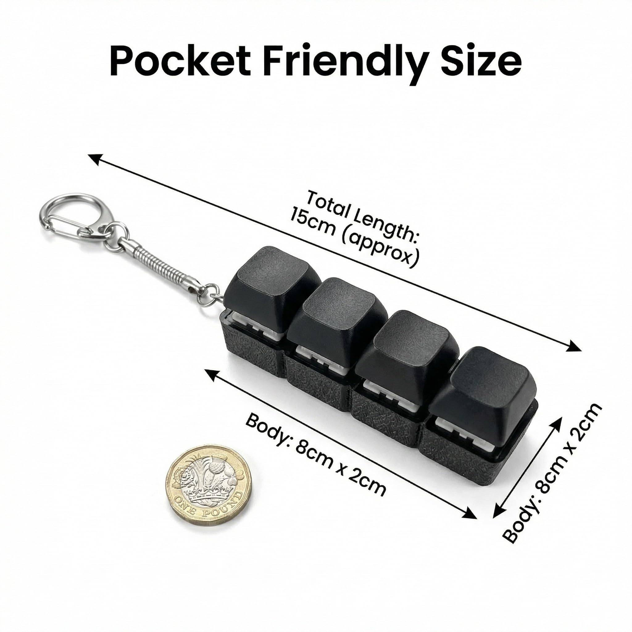 Clicky Keyboard Fidget Toy,QIANSSE 2Pcs with 4 Buttons Keychain - Image 4