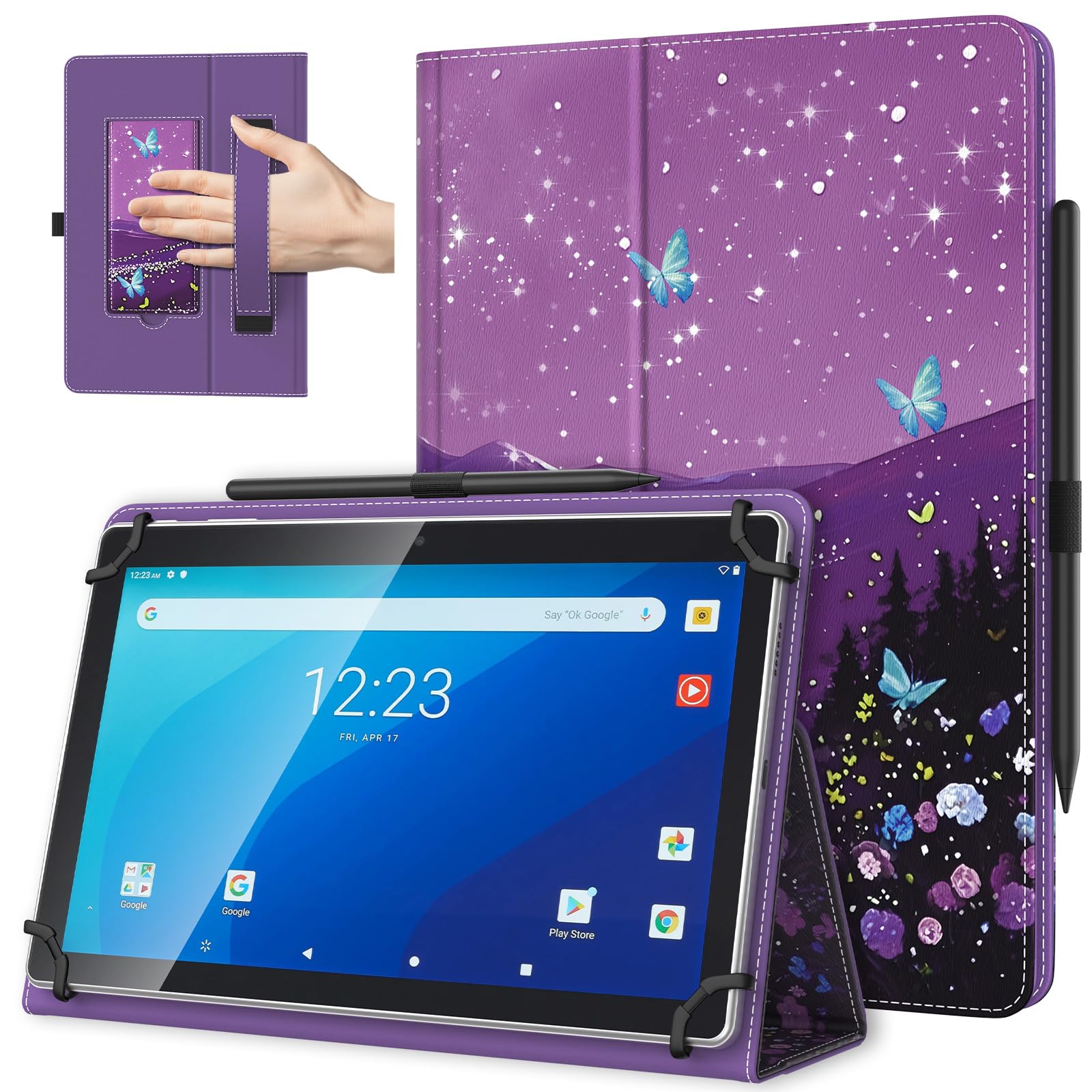 TiMOVO Universal Hülle für 10,1 Zoll Android Tablet mit Stiftschlaufe, Leichtes & Faltbares Standhülle mit Handschlaufe für Alle 9,6-11 Zoll Touchscreen-Tabletten