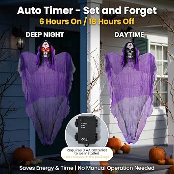 3 Packs Halloween Decorations Outdoor - BCLGSHINE Lighted Giant Hanging Skeleton Decorations, 5.5 ft Scary Halloween-Ghost Lights for Porches, Party, Yards, Gardens, Lawn