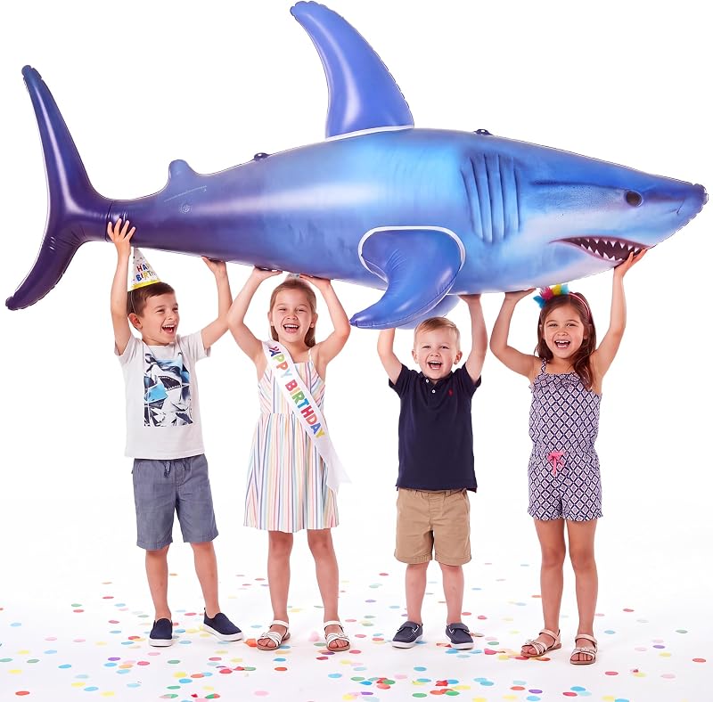 75-Inch Giant Inflatable Shark Pool Toy Float for Kids, Teens & Adults | Large Blow Up Shark Party Decoration for Swimming Pools, Ocean Theme Parties, Beach Trips, Summer Fun, Photo Props & Decor