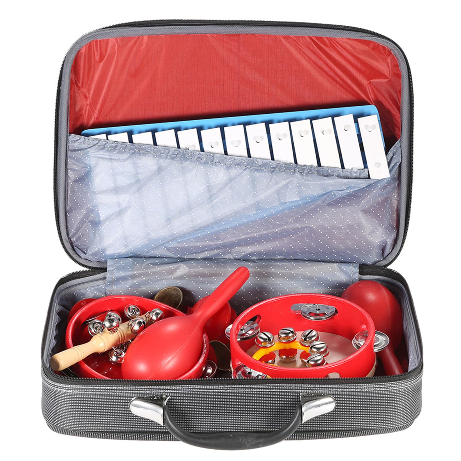Eacam Percussion-Set, Musikspielzeug-Set für Kinder, Instrumenten-, Aufbewahrungsbox, Erinnerungsbox, Organizer-Box, 13 Arten von Musikspielzeug, Bunt, Schöne Glatte Oberfläche