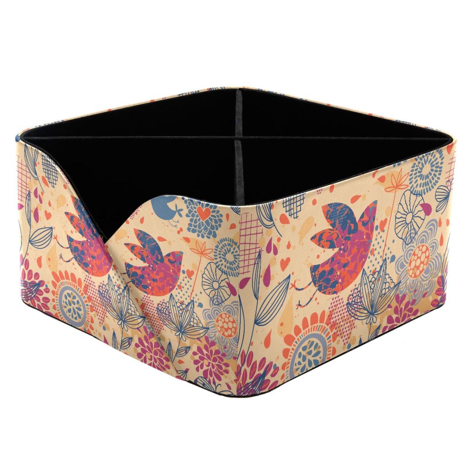 KengjuTesu Floral Birds Desktop Organizer Pen Holder, Rectangular Pencil Cup for Office, Study and Makeup Stations