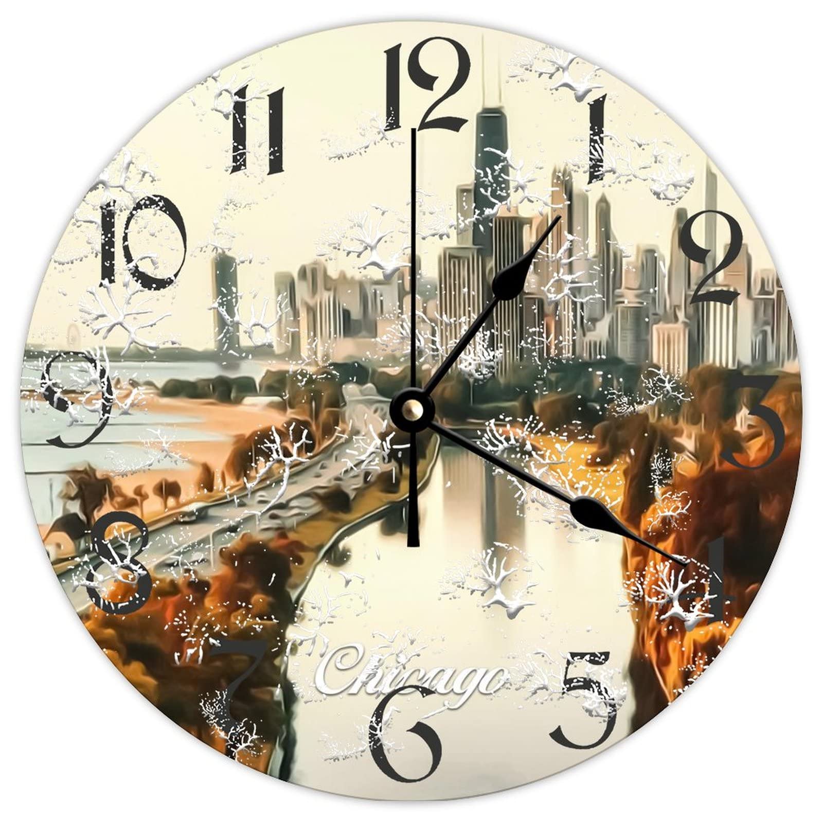 Horloge murale ronde en bois Chicago City idée cadeau rétro