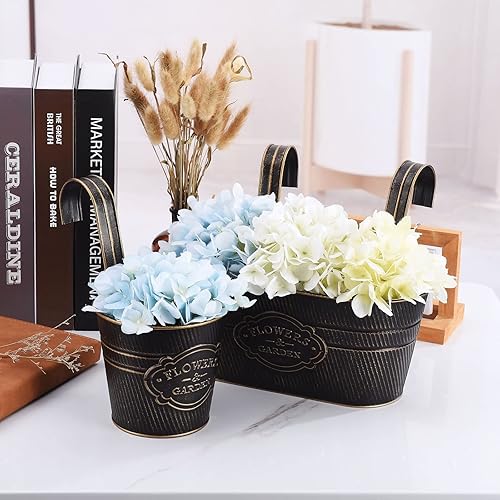 Miniatura 7 de PerGar Macetas colgantes de pared de hierro de metal vintage, cubo rústico para macetas de hierbas con ganchos desmontables y agujero de drenaje