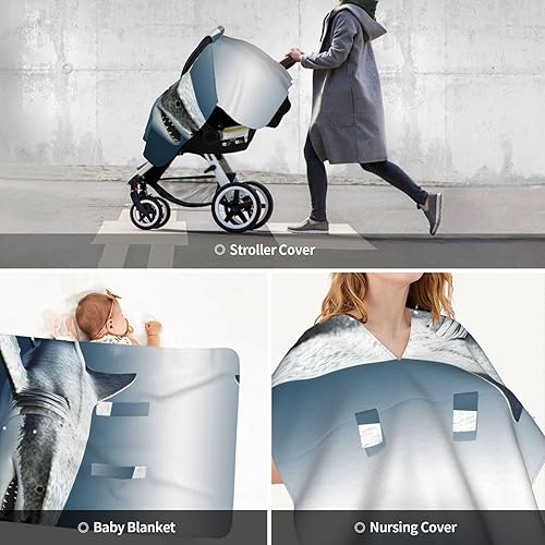 Miniatura 9 de Baby Car Seat Canopy Cover for Mom, Soft Breathable Nursing Breastfeeding Covers Multi Use Stroller Sun Shade Newborn Shower Gift3D Shark Fish
