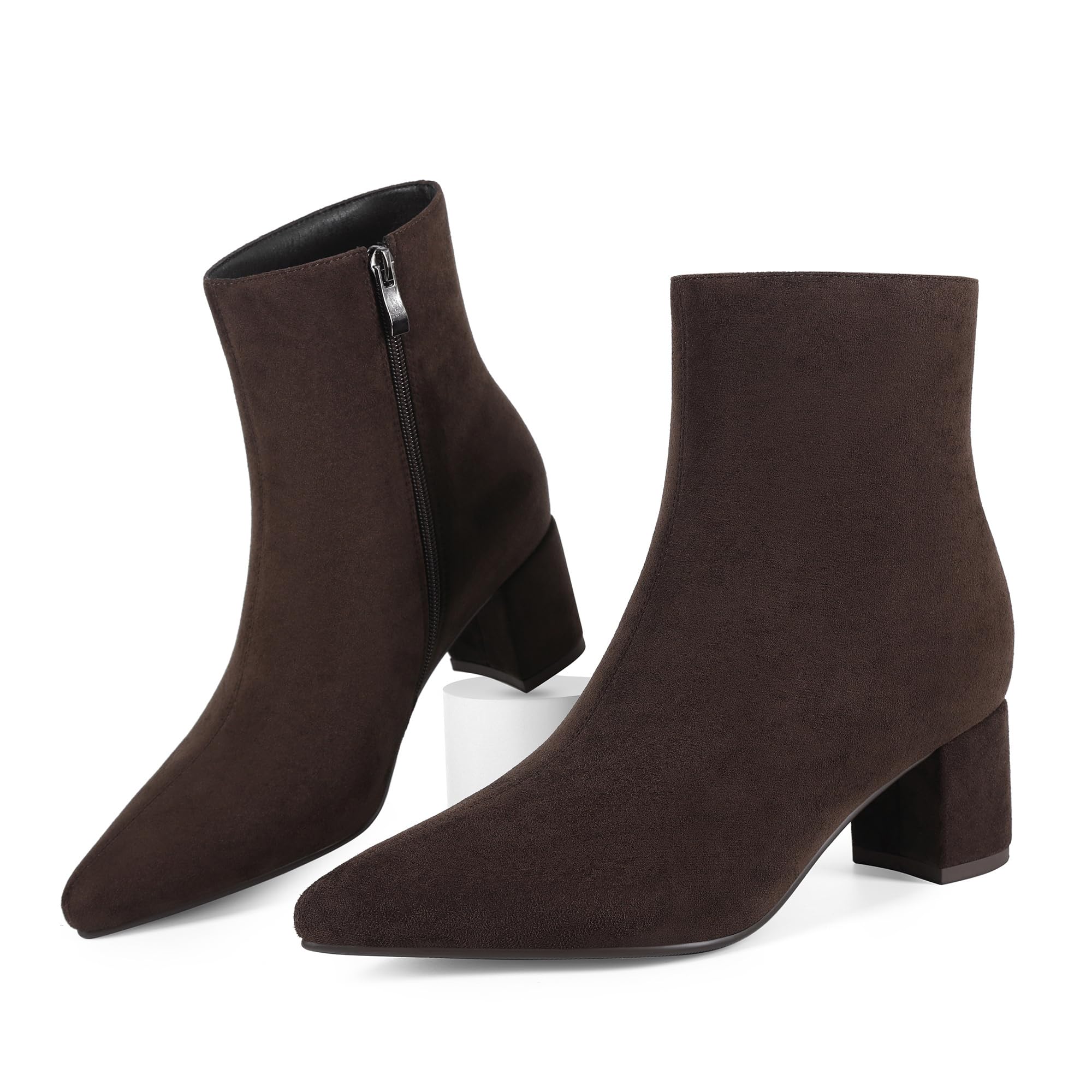 Womens Ankle Boots Pointed Toe Chunky Block Heel Short Boots for Women Low Heeled Booties