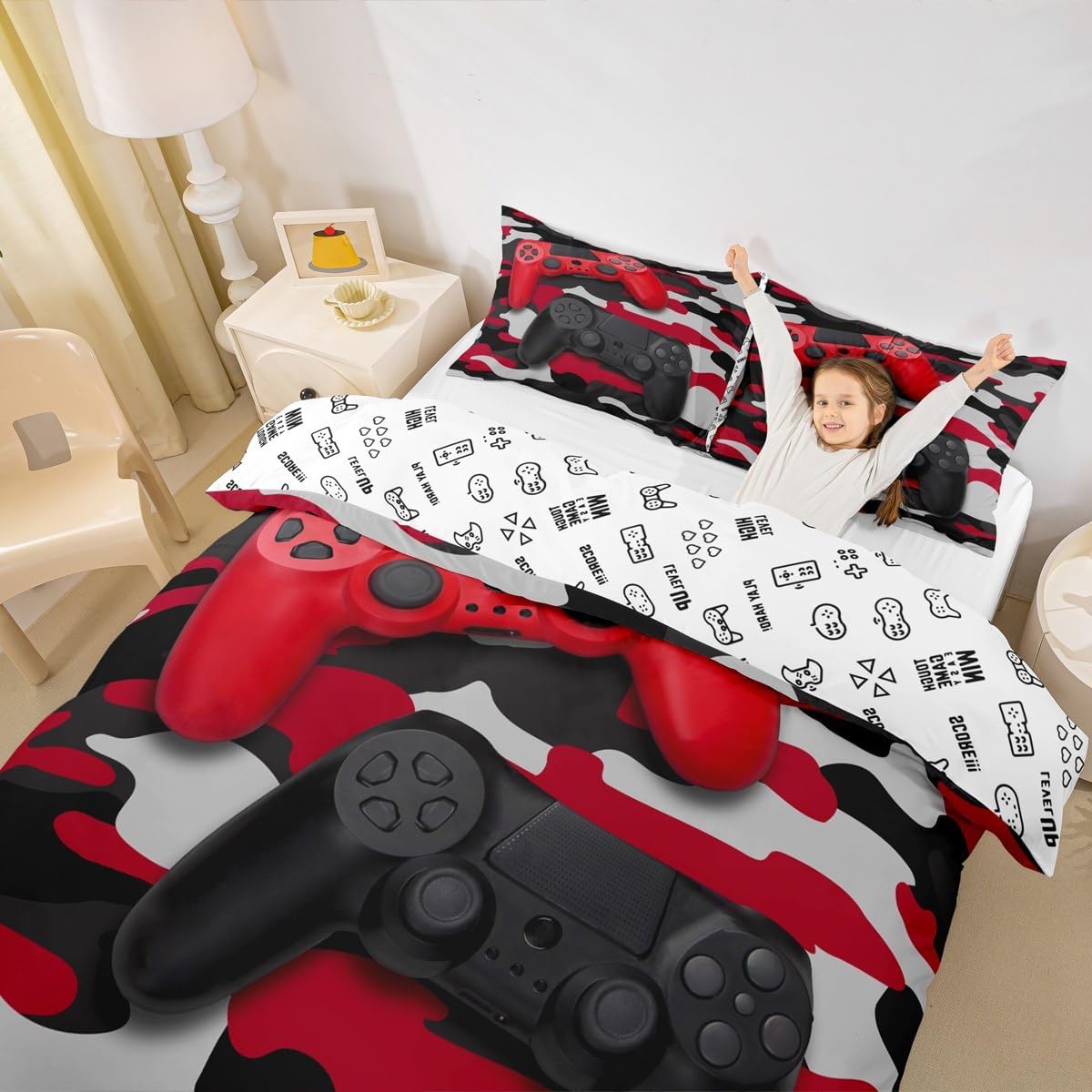 Erosebridal 2 Pcs Duvet Cover Set Twin Size, Camo Geometric Gaming Soft Bedding Set for Kids and Adults, Video Game Gamer Comforter Cover with 1 Pillowcase for Bedroom Bed Decor image 3