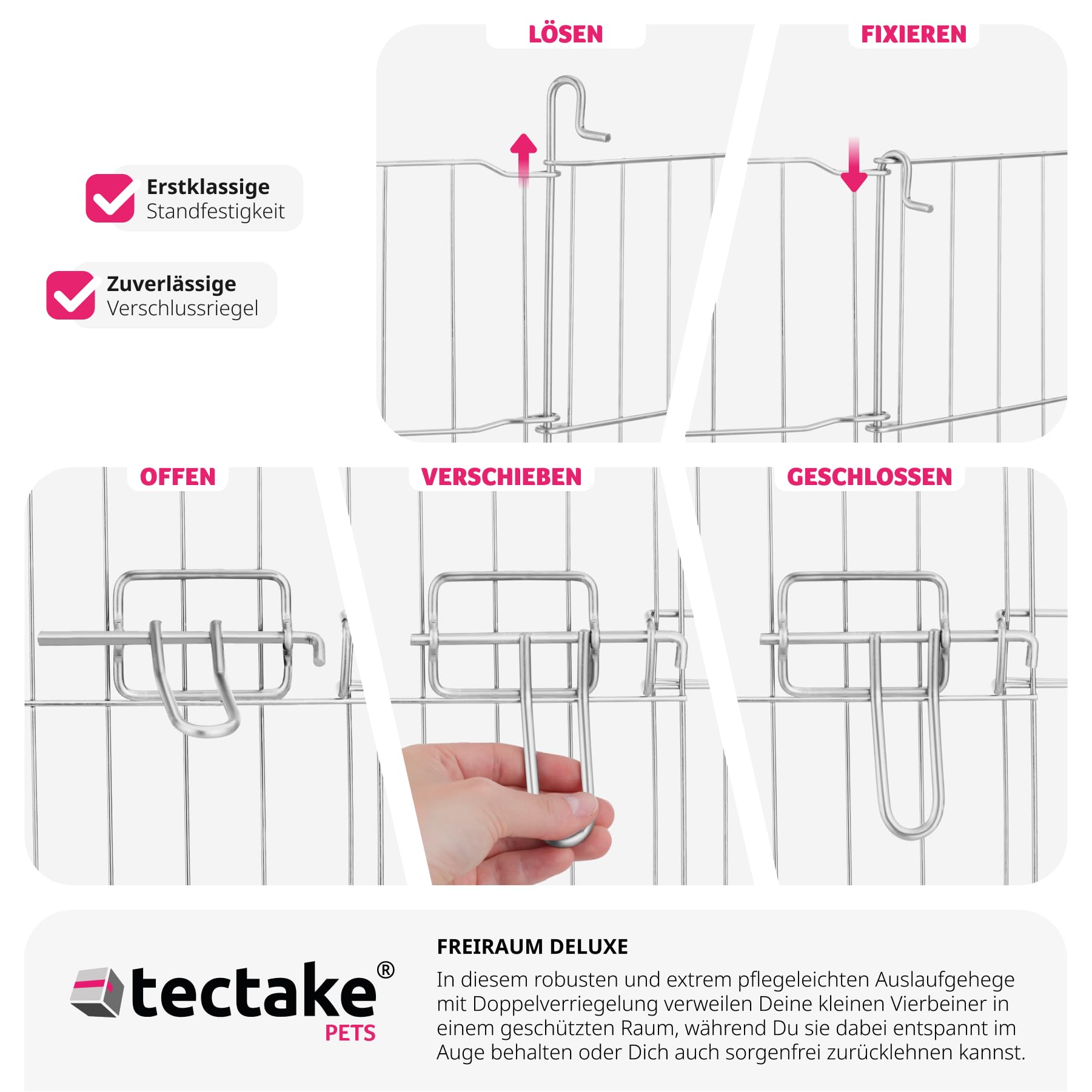 tectake® Freilaufgehege mit Sicherheitsnetz, Ø 204 cm, Welpenauslauf, Kleintierstall mit 8 Gitter, Kleintiergehege für Innen und Außen, Tierlaufstall mit Tür, Ideal für Kaninchen und Meerschweinchen