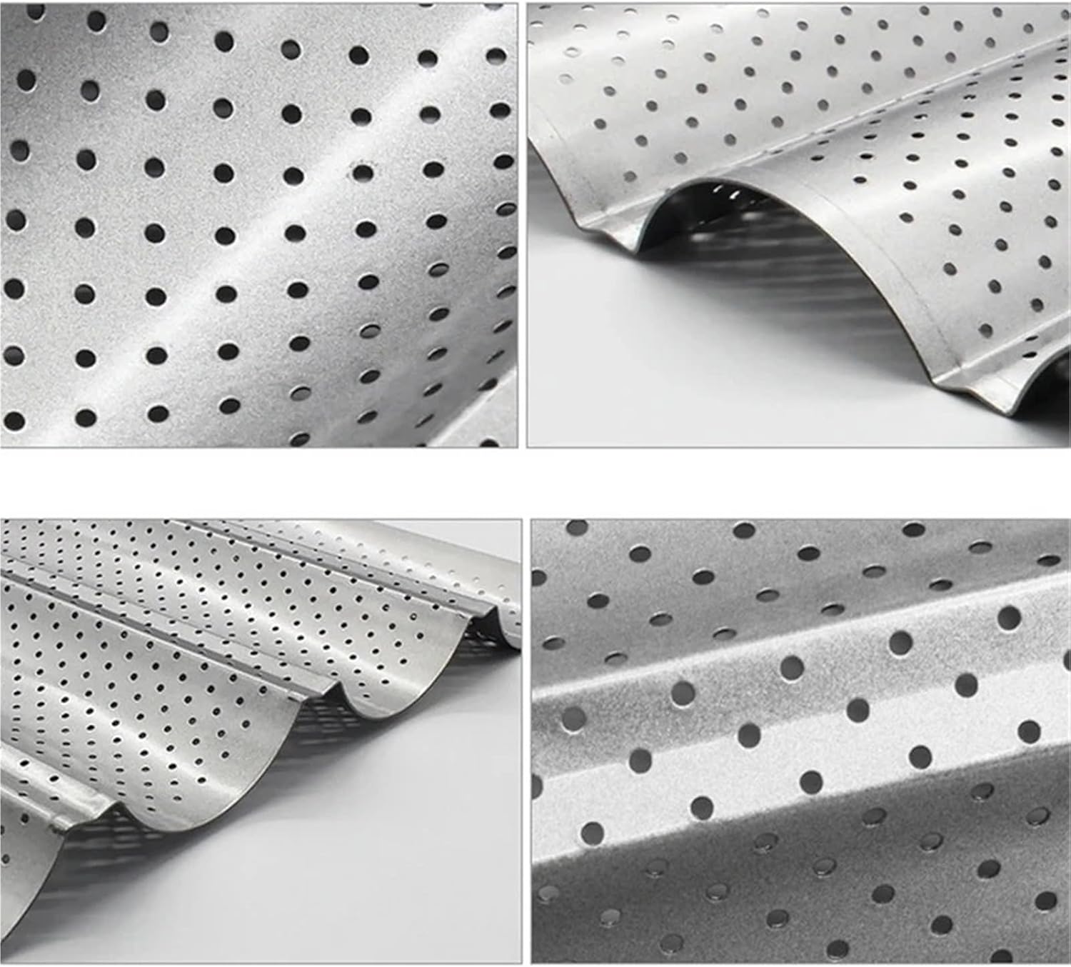 french bread baking pan French Bread Mold Bakeware Groove Waves Long Baguette Cake Oven Pastry Tray Toaster Tool Non-stick Baking Dishes(Silver,4 Groove)