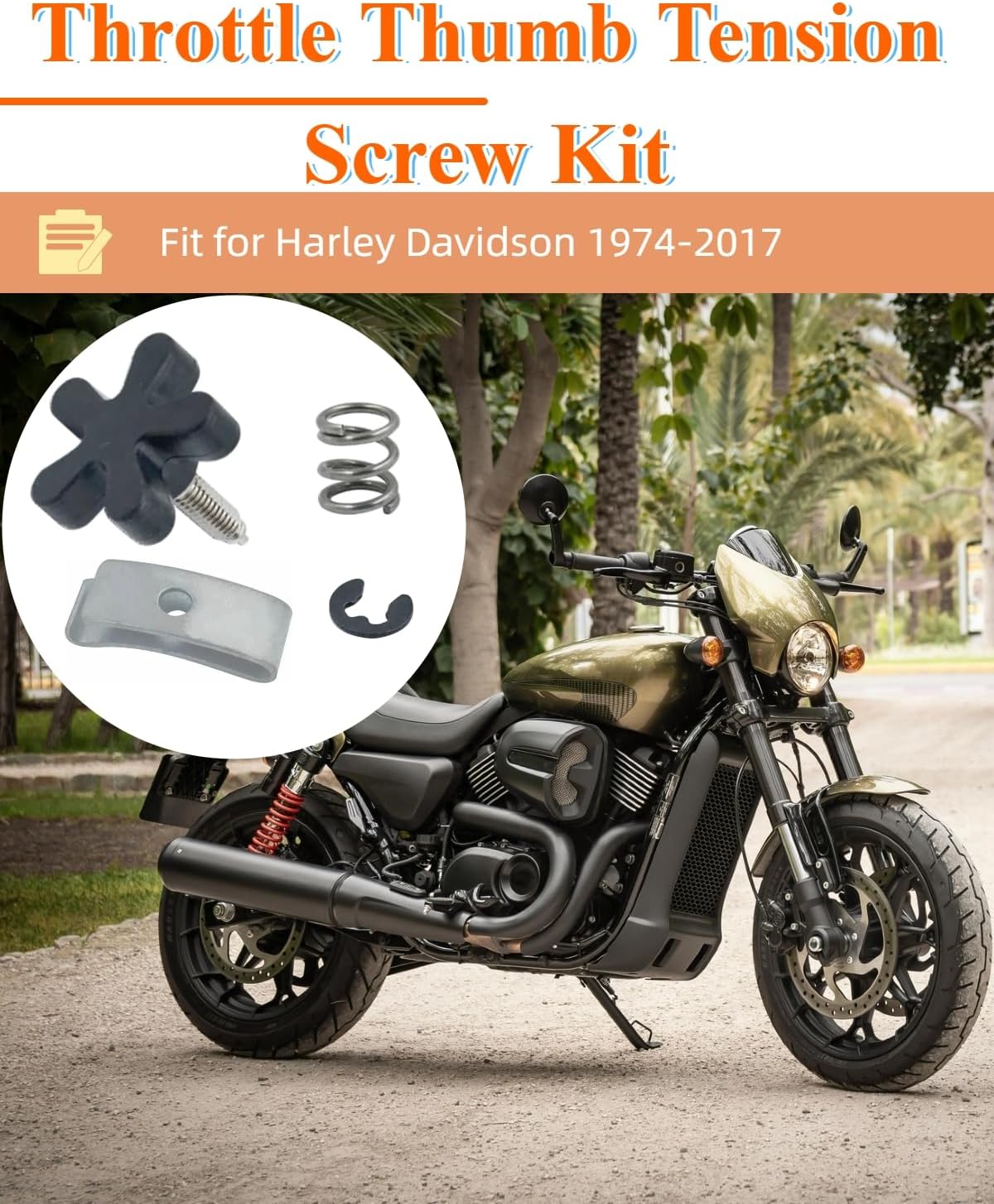 Throttle Thumb Tension Screw Kit with Circlip and Spring 1974-2017 Models Fit for Harley Davidson 1974-Later Replaces 56397-74C 56402-83A 56394-74 11155