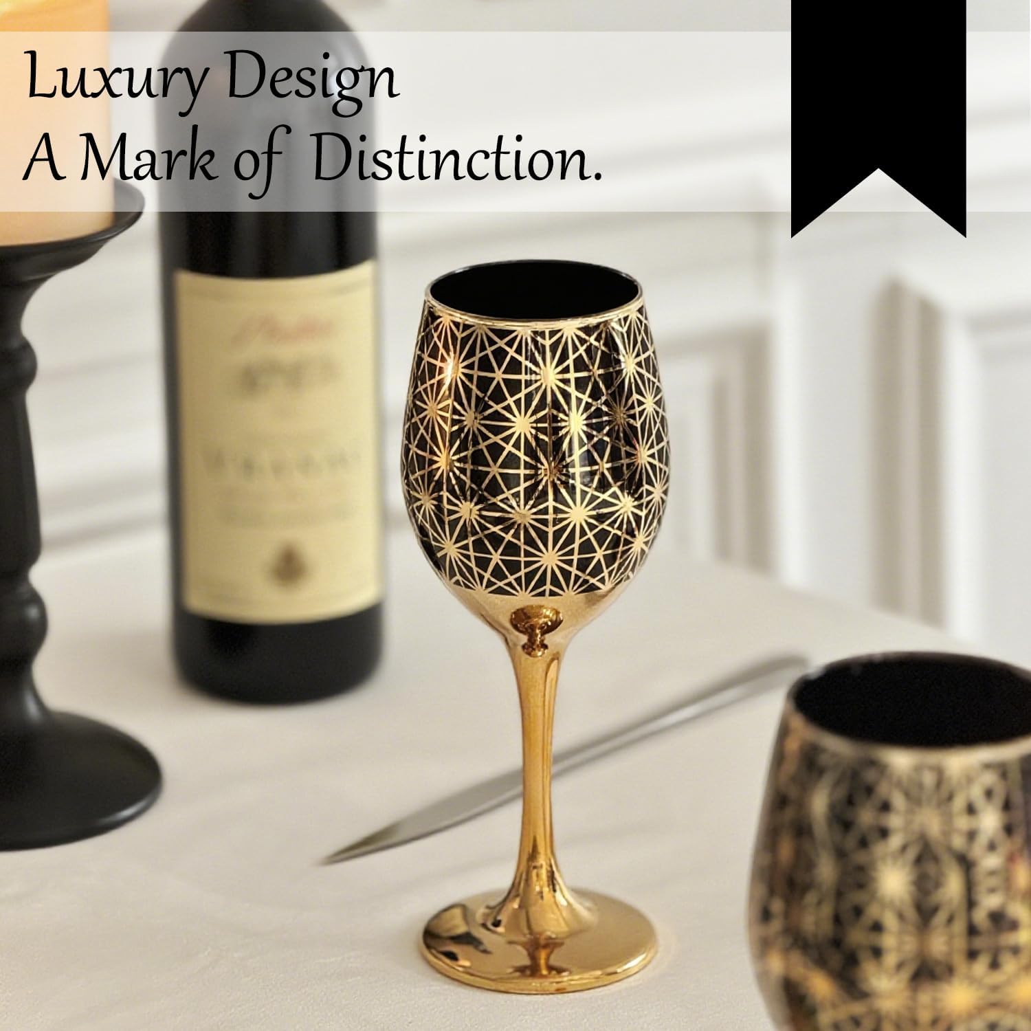 Red and Gold Wine Glasses Set of 6, Colored Stemmed and Rimmed Decorative Fancy Drinking Glass, for Gifts, Wedding, Thanksgiving, Birthday, Christmas Goblets Glassware Drinkware, 12oz - Image 7