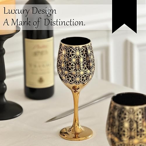 Miniatura 7 de CretFine Copas de vino con borde dorado, copas de vino de otoño, juego de 2 copas de vino con borde dorado de 12 onzas, copas de vino de tallo largo