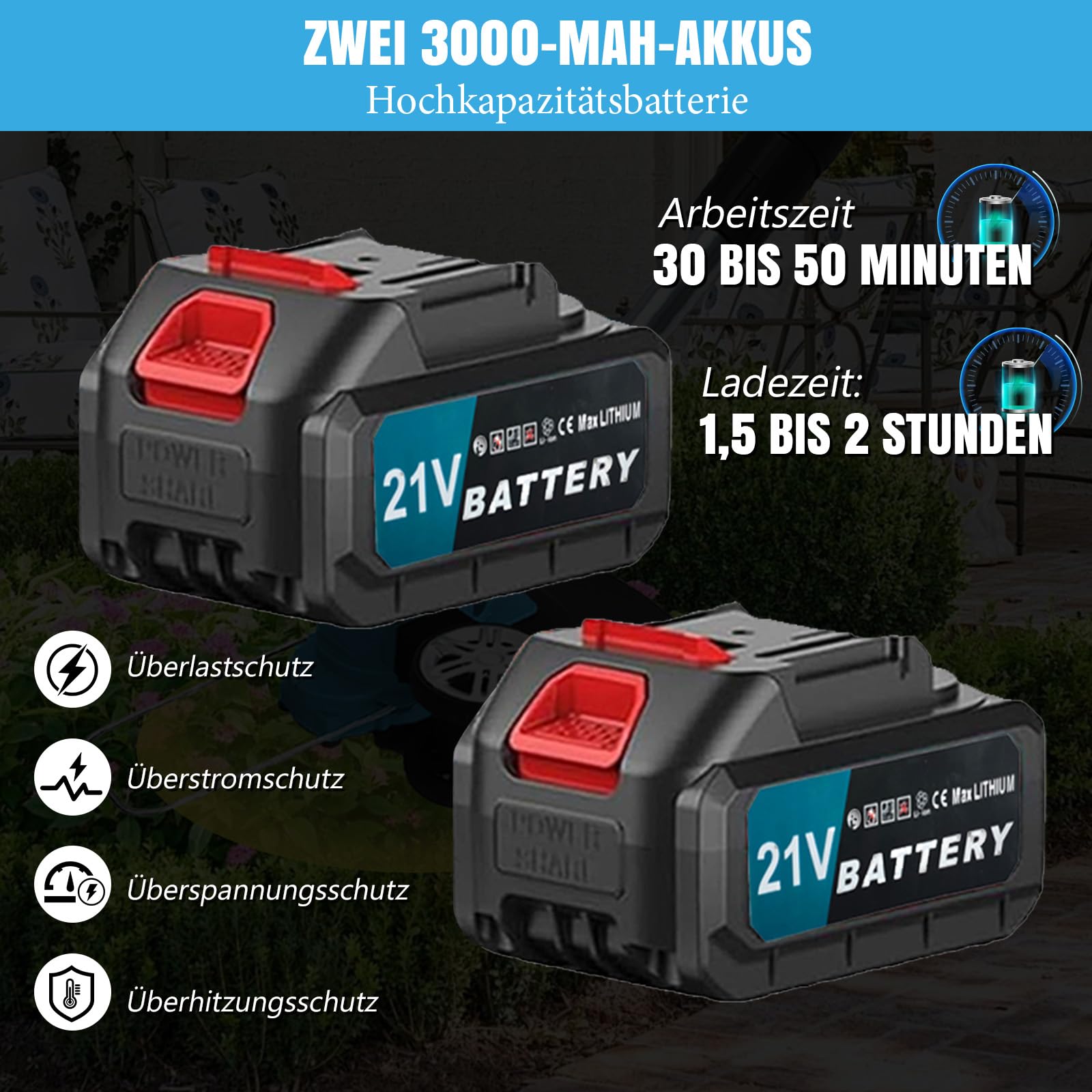 Akku Rasentrimmer für Makita Akkus, 4 in 1 Elektrischer Freischneider, mit 2 X 21V Makita Akkus & 4 Klingentypen, Rasenkantenschneider mit Verstellbarer Griff und Winkel des,für Garten und Rasen