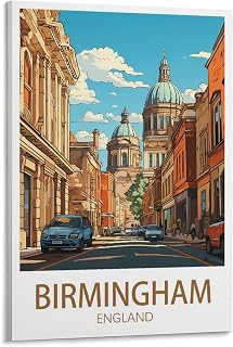 LCEYGNH Birmingham England Street Vintage Travel Poster Street 16x24inch(40x60cm) Print Home Bedroom Office Living Room Decor Canvas